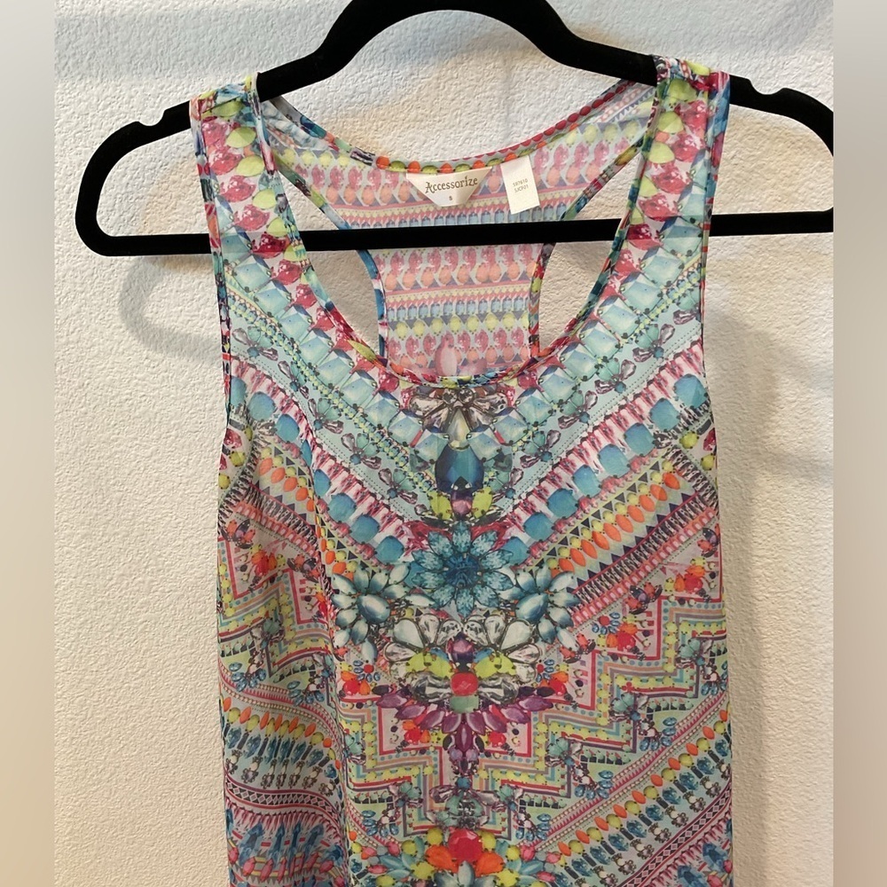Multicolor Geometric Dopamine Dressing Sleeveless Swim Cover-Up Small Boho - Picture 5 of 7